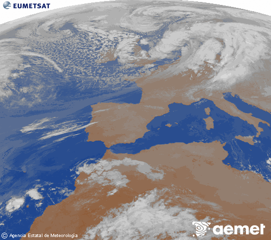 Imaxe da zona de Europa e Norte de �frica da canle infravermella do sat�lite Meteosat operacional en 0�N 0�W, procesada para darlle cor.&nbsp;m�rcores, 25 marzo  2026 04:00