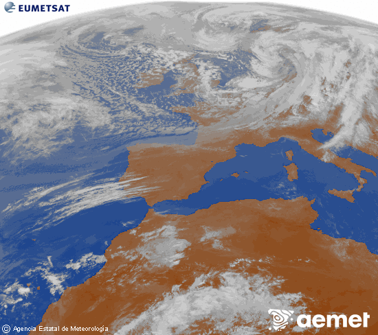Imaxe da zona de Europa e Norte de �frica da canle infravermella do sat�lite Meteosat operacional en 0�N 0�W, procesada para darlle cor.&nbsp;m�rcores, 25 marzo  2026 10:00