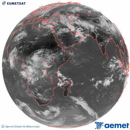 Oc�ano �ndico. Imagen global del canal infrarrojo (10.8&mu;m) de Meteosat, perteneciente a la serie MSG (Meteosat Segunda Generaci�n) y situado en 41.5° E.&nbsp;asteazkena, 2026ko martxoak 25, ordua: 10:00