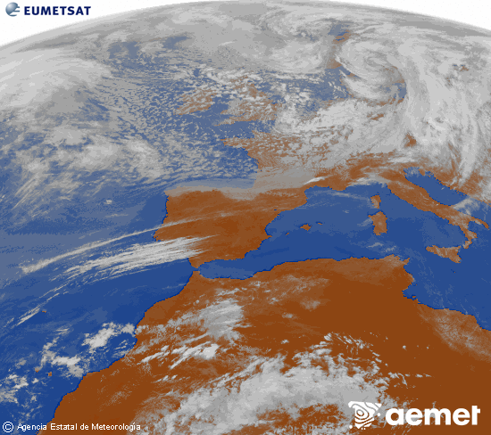 Imaxe da zona de Europa e Norte de �frica da canle infravermella do sat�lite Meteosat operacional en 0�N 0�W, procesada para darlle cor.&nbsp;m�rcores, 25 marzo  2026 13:00