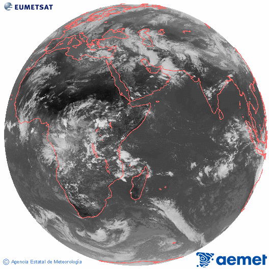 Oc�ano �ndico. Imagen global del canal infrarrojo (10.8&mu;m) de Meteosat, perteneciente a la serie MSG (Meteosat Segunda Generaci�n) y situado en 41.5° E.&nbsp;asteazkena, 2026ko martxoak 25, ordua: 13:00