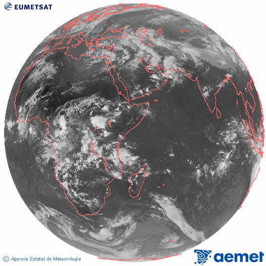 Oc�ano �ndico. Imagen global del canal infrarrojo (10.8&mu;m) de Meteosat, perteneciente a la serie MSG (Meteosat Segunda Generaci�n) y situado en 41.5° E.&nbsp;asteazkena, 2026ko martxoak 25, ordua: 16:00