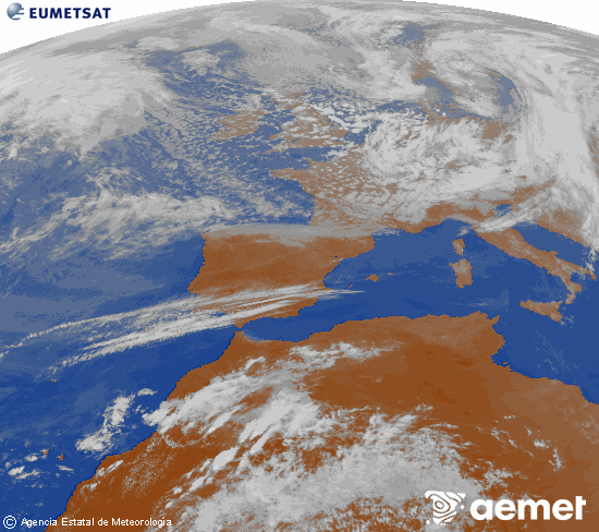 Imaxe da zona de Europa e Norte de �frica da canle infravermella do sat�lite Meteosat operacional en 0�N 0�W, procesada para darlle cor.&nbsp;m�rcores, 25 marzo  2026 17:00