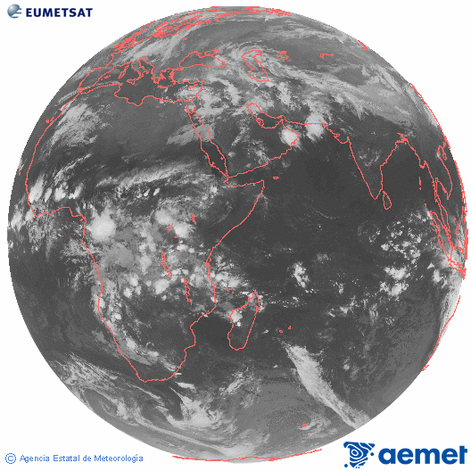 Oc�ano �ndico. Imagen global del canal infrarrojo (10.8&mu;m) de Meteosat, perteneciente a la serie MSG (Meteosat Segunda Generaci�n) y situado en 41.5° E.&nbsp;asteazkena, 2026ko martxoak 25, ordua: 22:00