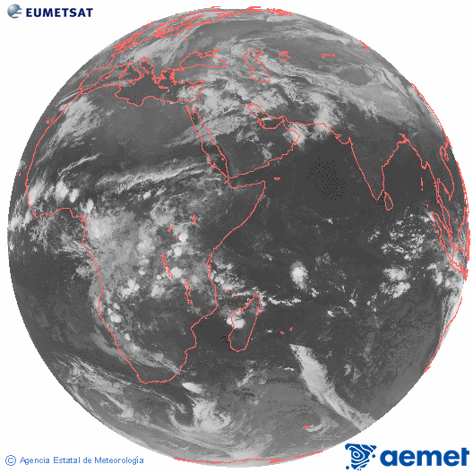 Oc�ano �ndico. Imagen global del canal infrarrojo (10.8&mu;m) de Meteosat, perteneciente a la serie MSG (Meteosat Segunda Generaci�n) y situado en 41.5° E.&nbsp;osteguna, 2026ko martxoak 26, ordua: 01:00