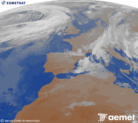 Imaxe da zona de Europa e Norte de �frica da canle infravermella do sat�lite Meteosat operacional en 0�N 0�W, procesada para darlle cor.&nbsp;domingo, 29 marzo  2026 01:00