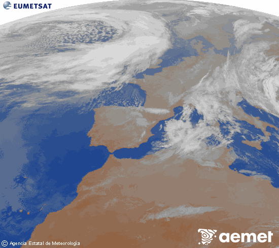 Imaxe da zona de Europa e Norte de �frica da canle infravermella do sat�lite Meteosat operacional en 0�N 0�W, procesada para darlle cor.&nbsp;domingo, 29 marzo  2026 07:00