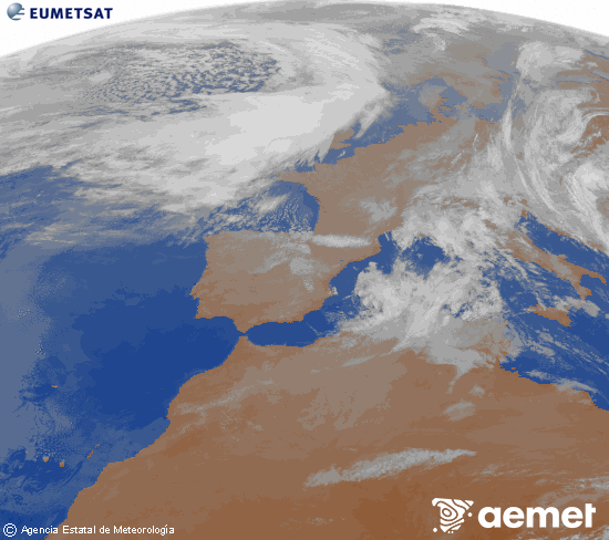 Imaxe da zona de Europa e Norte de �frica da canle infravermella do sat�lite Meteosat operacional en 0�N 0�W, procesada para darlle cor.&nbsp;domingo, 29 marzo  2026 09:00