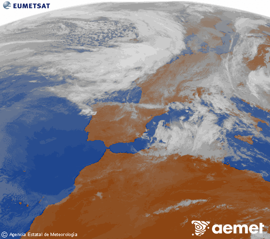 Imaxe da zona de Europa e Norte de �frica da canle infravermella do sat�lite Meteosat operacional en 0�N 0�W, procesada para darlle cor.&nbsp;domingo, 29 marzo  2026 12:00