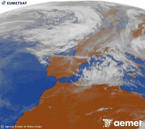 Imaxe da zona de Europa e Norte de �frica da canle infravermella do sat�lite Meteosat operacional en 0�N 0�W, procesada para darlle cor.&nbsp;domingo, 29 marzo  2026 13:00