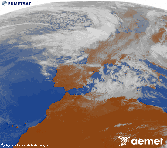 Imaxe da zona de Europa e Norte de �frica da canle infravermella do sat�lite Meteosat operacional en 0�N 0�W, procesada para darlle cor.&nbsp;domingo, 29 marzo  2026 14:00