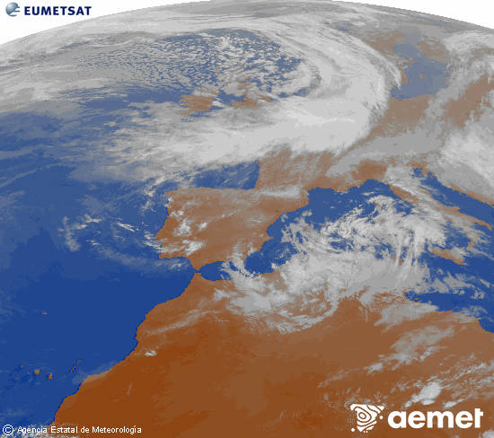 Imaxe da zona de Europa e Norte de �frica da canle infravermella do sat�lite Meteosat operacional en 0�N 0�W, procesada para darlle cor.&nbsp;domingo, 29 marzo  2026 19:00