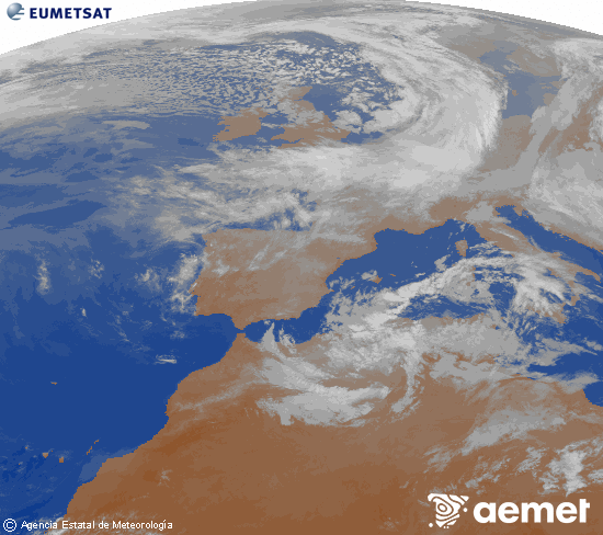 Imaxe da zona de Europa e Norte de �frica da canle infravermella do sat�lite Meteosat operacional en 0�N 0�W, procesada para darlle cor.&nbsp;domingo, 29 marzo  2026 23:00