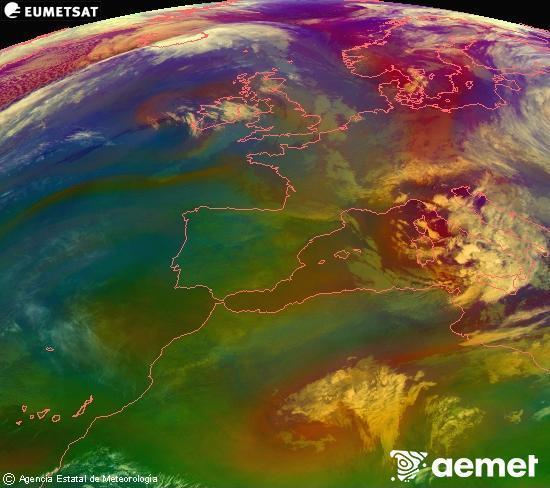Composici� RGB en la qual es barregen diversos canals del sat�l�lit Meteosat operacional en 0�N 0�W, que ens d�na una idea de les caracter�stiques de les masses d'aire i de la nuvolositat.&nbsp;dimarts, 31 de mar�  2026 04:00
