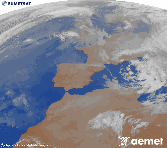 Imagen de la zona de Europa y Norte de �frica del canal infrarrojo del sat�lite Meteosat operacional en 0�N 0�W, procesada para darle color.&nbsp;dimarts, 31 de mar�  2026 05:00