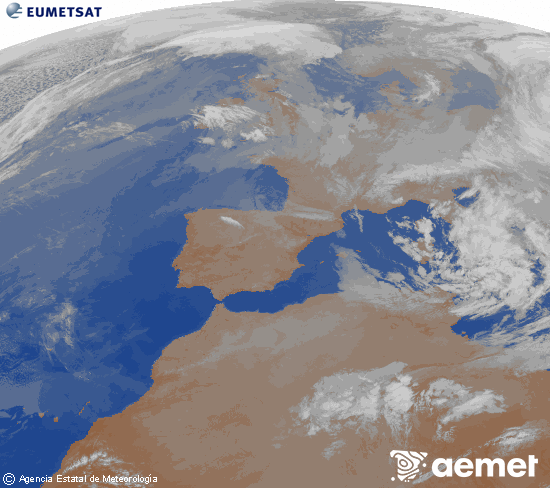 Imagen de la zona de Europa y Norte de �frica del canal infrarrojo del sat�lite Meteosat operacional en 0�N 0�W, procesada para darle color.&nbsp;dimarts, 31 de mar�  2026 07:00