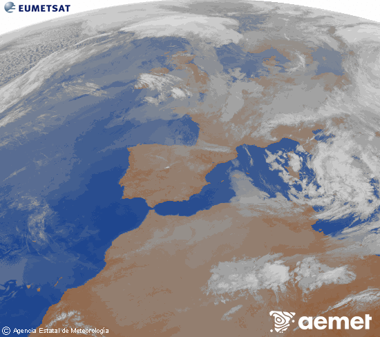 Imagen de la zona de Europa y Norte de �frica del canal infrarrojo del sat�lite Meteosat operacional en 0�N 0�W, procesada para darle color.&nbsp;dimarts, 31 de mar�  2026 08:00