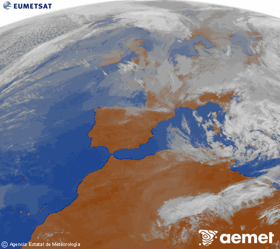 Imagen de la zona de Europa y Norte de �frica del canal infrarrojo del sat�lite Meteosat operacional en 0�N 0�W, procesada para darle color.&nbsp;dimarts, 31 de mar�  2026 12:00