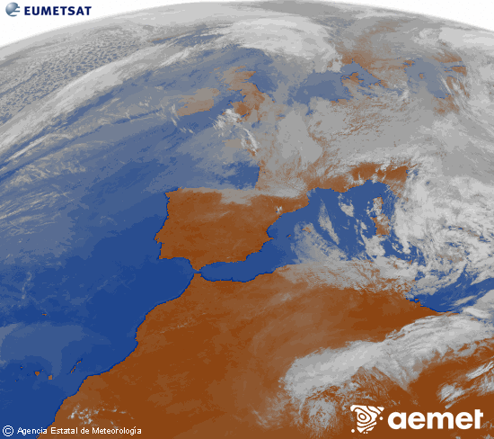 Imagen de la zona de Europa y Norte de �frica del canal infrarrojo del sat�lite Meteosat operacional en 0�N 0�W, procesada para darle color.&nbsp;dimarts, 31 de mar�  2026 13:00