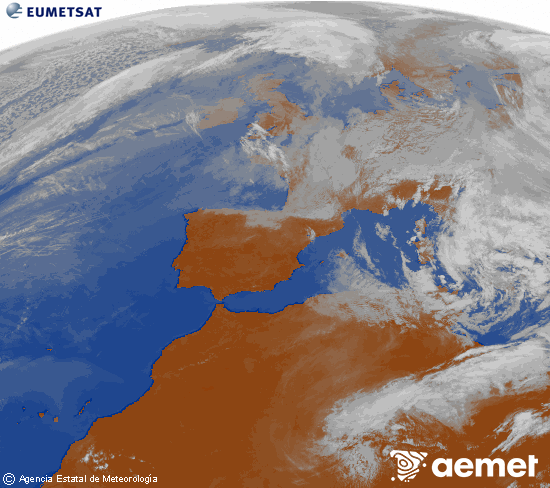 Imagen de la zona de Europa y Norte de �frica del canal infrarrojo del sat�lite Meteosat operacional en 0�N 0�W, procesada para darle color.&nbsp;dimarts, 31 de mar�  2026 14:00