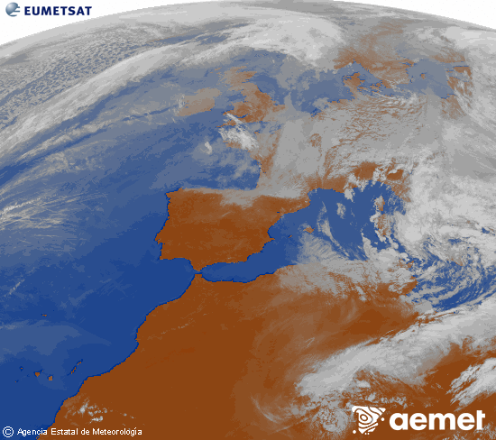 Imagen de la zona de Europa y Norte de �frica del canal infrarrojo del sat�lite Meteosat operacional en 0�N 0�W, procesada para darle color.&nbsp;dimarts, 31 de mar�  2026 15:00