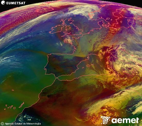 Composici� RGB en la qual es barregen diversos canals del sat�l�lit Meteosat operacional en 0�N 0�W, que ens d�na una idea de les caracter�stiques de les masses d'aire i de la nuvolositat.&nbsp;dimarts, 31 de mar�  2026 16:00