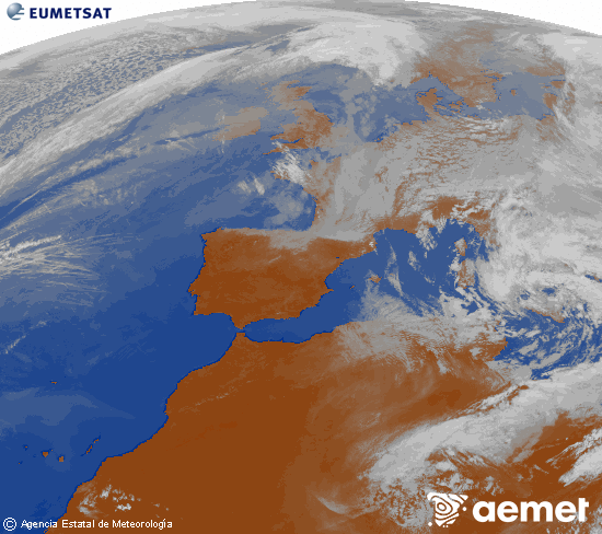 Imagen de la zona de Europa y Norte de �frica del canal infrarrojo del sat�lite Meteosat operacional en 0�N 0�W, procesada para darle color.&nbsp;dimarts, 31 de mar�  2026 16:00