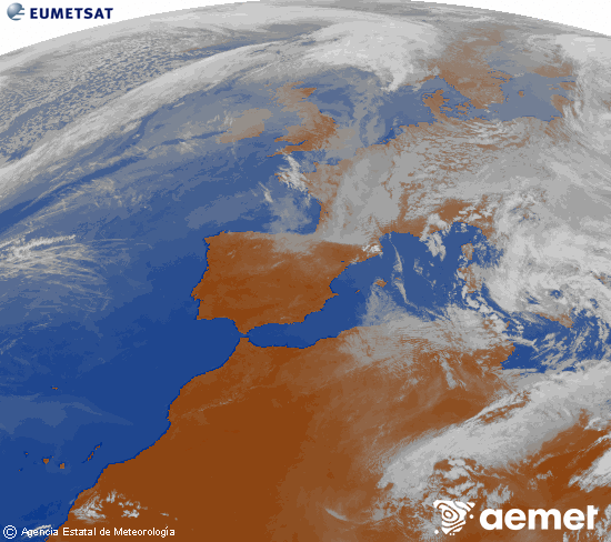 Imagen de la zona de Europa y Norte de �frica del canal infrarrojo del sat�lite Meteosat operacional en 0�N 0�W, procesada para darle color.&nbsp;dimarts, 31 de mar�  2026 17:00