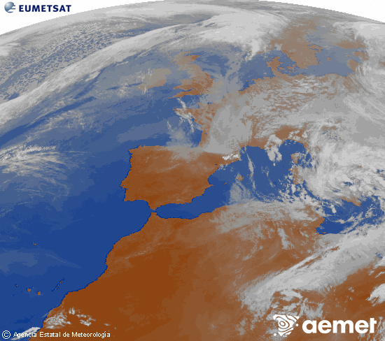 Imagen de la zona de Europa y Norte de �frica del canal infrarrojo del sat�lite Meteosat operacional en 0�N 0�W, procesada para darle color.&nbsp;dimarts, 31 de mar�  2026 18:00