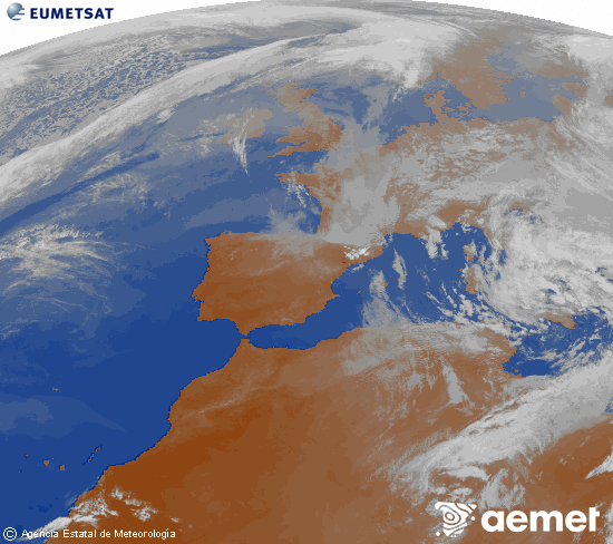 Imagen de la zona de Europa y Norte de �frica del canal infrarrojo del sat�lite Meteosat operacional en 0�N 0�W, procesada para darle color.&nbsp;dimarts, 31 de mar�  2026 19:00