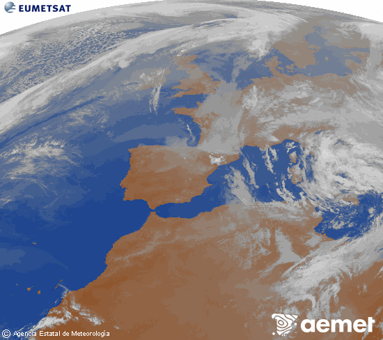 Imagen de la zona de Europa y Norte de �frica del canal infrarrojo del sat�lite Meteosat operacional en 0�N 0�W, procesada para darle color.&nbsp;dimarts, 31 de mar�  2026 21:00