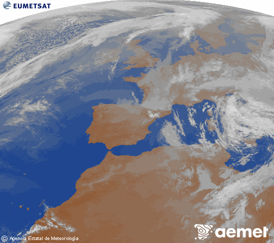 Imagen de la zona de Europa y Norte de �frica del canal infrarrojo del sat�lite Meteosat operacional en 0�N 0�W, procesada para darle color.&nbsp;dimarts, 31 de mar�  2026 22:00