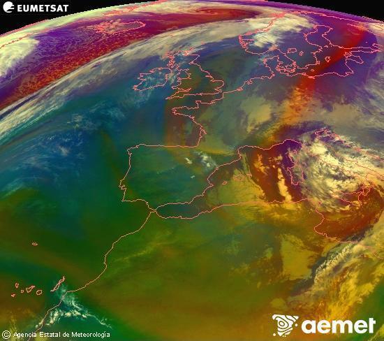 Composici� RGB en la qual es barregen diversos canals del sat�l�lit Meteosat operacional en 0�N 0�W, que ens d�na una idea de les caracter�stiques de les masses d'aire i de la nuvolositat.&nbsp;dimecres, 1 d?abril  2026 01:00