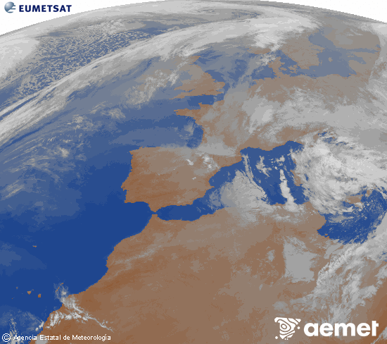 Imagen de la zona de Europa y Norte de �frica del canal infrarrojo del sat�lite Meteosat operacional en 0�N 0�W, procesada para darle color.&nbsp;dimecres, 1 d?abril  2026 01:00