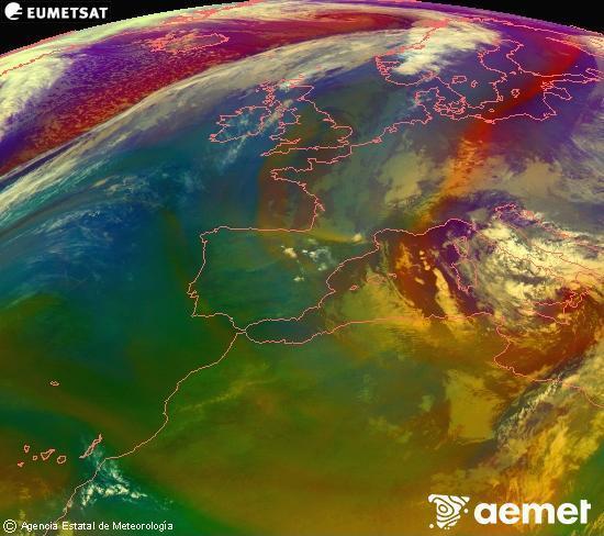 Composici� RGB en la qual es barregen diversos canals del sat�l�lit Meteosat operacional en 0�N 0�W, que ens d�na una idea de les caracter�stiques de les masses d'aire i de la nuvolositat.&nbsp;dimecres, 1 d?abril  2026 02:00