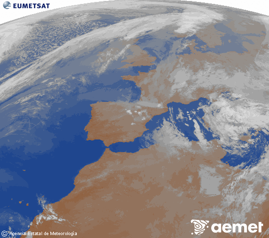 Imagen de la zona de Europa y Norte de �frica del canal infrarrojo del sat�lite Meteosat operacional en 0�N 0�W, procesada para darle color.&nbsp;dimecres, 1 d?abril  2026 02:00