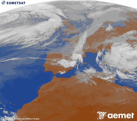 Imaxe da zona de Europa e Norte de �frica da canle infravermella do sat�lite Meteosat operacional en 0�N 0�W, procesada para darlle cor.&nbsp;xoves, 2 abril  2026 11:00