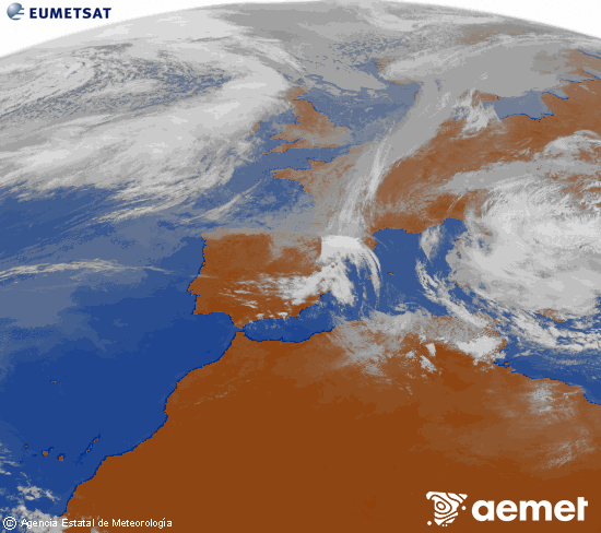 Imaxe da zona de Europa e Norte de �frica da canle infravermella do sat�lite Meteosat operacional en 0�N 0�W, procesada para darlle cor.&nbsp;xoves, 2 abril  2026 13:00
