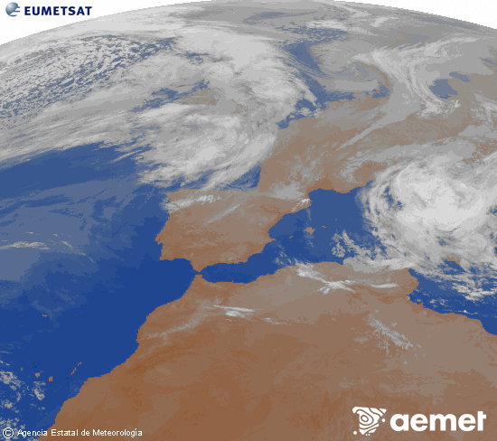 Imagen de la zona de Europa y Norte de �frica del canal infrarrojo del sat�lite Meteosat operacional en 0�N 0�W, procesada para darle color.&nbsp;vendredi, 3 avril  2026 01:00