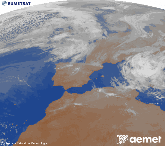 Imagen de la zona de Europa y Norte de �frica del canal infrarrojo del sat�lite Meteosat operacional en 0�N 0�W, procesada para darle color.&nbsp;vendredi, 3 avril  2026 02:00