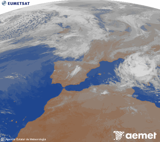 Imagen de la zona de Europa y Norte de �frica del canal infrarrojo del sat�lite Meteosat operacional en 0�N 0�W, procesada para darle color.&nbsp;vendredi, 3 avril  2026 04:00