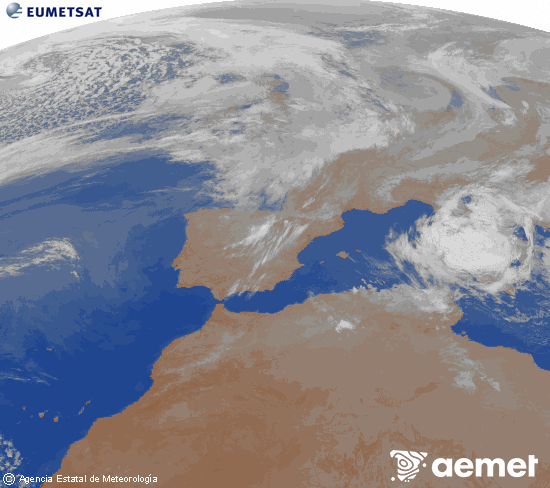 Imagen de la zona de Europa y Norte de �frica del canal infrarrojo del sat�lite Meteosat operacional en 0�N 0�W, procesada para darle color.&nbsp;vendredi, 3 avril  2026 07:00