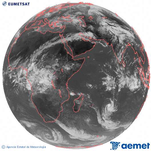 Oc�ano �ndico. Imagen global del canal infrarrojo (10.8&mu;m) de Meteosat, perteneciente a la serie MSG (Meteosat Segunda Generaci�n) y situado en 41.5° E.&nbsp;dissabte, 4 d?abril  2026 11:00