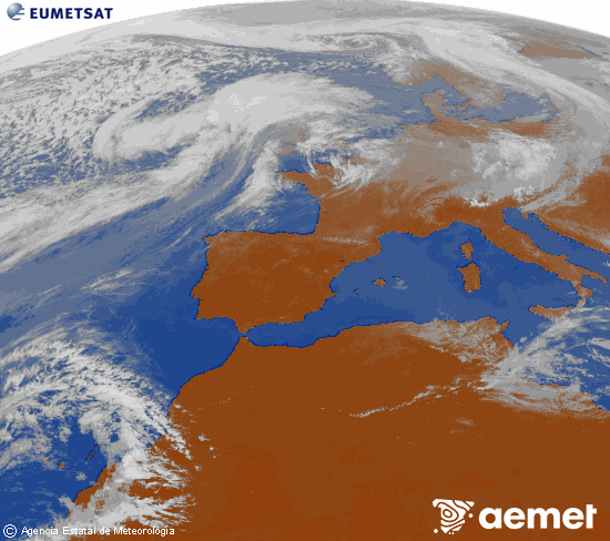Imagen de la zona de Europa y Norte de �frica del canal infrarrojo del sat�lite Meteosat operacional en 0�N 0�W, procesada para darle color.&nbsp;dissabte, 4 d?abril  2026 14:00