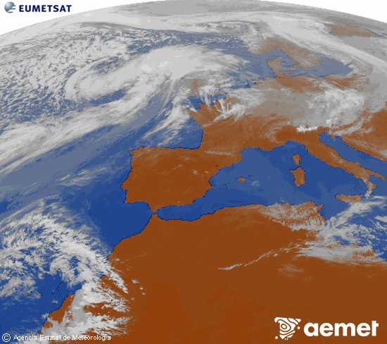 Imagen de la zona de Europa y Norte de �frica del canal infrarrojo del sat�lite Meteosat operacional en 0�N 0�W, procesada para darle color.&nbsp;dissabte, 4 d?abril  2026 15:00