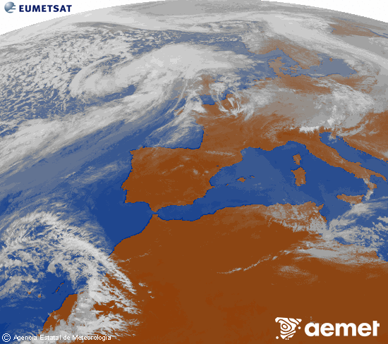 Imagen de la zona de Europa y Norte de �frica del canal infrarrojo del sat�lite Meteosat operacional en 0�N 0�W, procesada para darle color.&nbsp;dissabte, 4 d?abril  2026 16:00