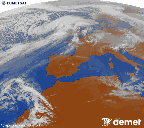 Imagen de la zona de Europa y Norte de �frica del canal infrarrojo del sat�lite Meteosat operacional en 0�N 0�W, procesada para darle color.&nbsp;dissabte, 4 d?abril  2026 17:00