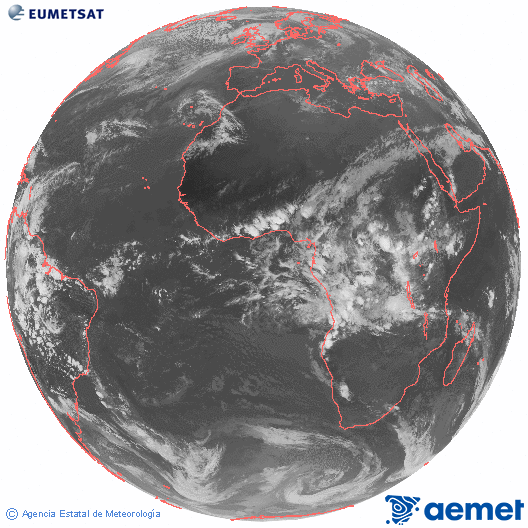 Imagen global del canal infrarrojo (10.8 &mu;m) del sat�lite Meteosat, perteneciente a la serie MSG (Meteosat Segunda Generaci�n) y situado en 0�N 0�E.&nbsp;dissabte, 4 d?abril  2026 20:00