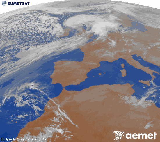 Imagen de la zona de Europa y Norte de �frica del canal infrarrojo del sat�lite Meteosat operacional en 0�N 0�W, procesada para darle color.&nbsp;diumenge, 5 d?abril  2026 00:00