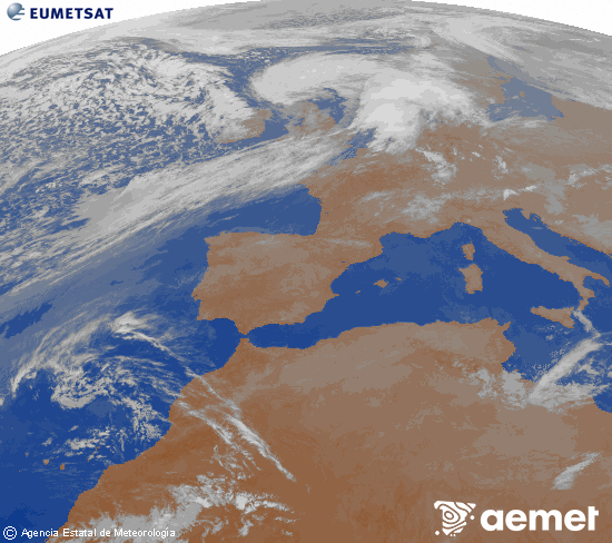 Imagen de la zona de Europa y Norte de �frica del canal infrarrojo del sat�lite Meteosat operacional en 0�N 0�W, procesada para darle color.&nbsp;diumenge, 5 d?abril  2026 01:00